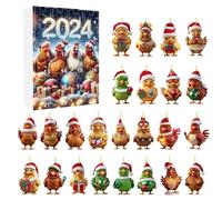 Advent Calendar 2025 for Kids 2D Christmas Home Four Chickens Wearing Santa Hats Ornaments 2024 Christmas Holiday 2D Ornaments Tree Set (24pcs) (White, 26x18CM)