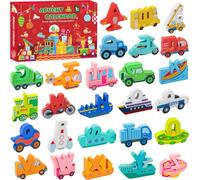 Advent Calendar 2025 Kids,Wooden Alphabet Transportation Puzzles for Toddlers,52 Pcs ABC Matching Game,Christmas Countdown Wood Transportation Puzzles and Preschool Learning Activities for Boys,Girls