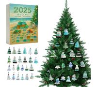 Advent Calendar 2025, Sea Glass Christmas Tree with 24 Mini Natural Sea Glass Tree Christmas Decoration Crafts, 24 Days Christmas Countdown Calendar Handmade Collectible 24 Miniature Christmas Tree