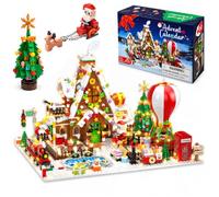 Advent Calendar 2026 Gingerbread House Mini Building Set with Light String, 24 Days Countdown Christmas Village Main Street Building Kit with Xmas Tree Train, Hot Air Balloon, Gift Toy for Adults Kids