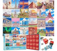 Advent Calendar 2026 World Architecture Puzzle for Kids, 1008 Piece Christmas Jigsaw Puzzle, 24 Day Countdown, 24 Surprise Boxes, Completed Puzzle 70 x 50 cm, Christmas Gift for Boys and Girls