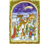 Advent Calendar 24 Doors 297 x 210 mm - Nativity Wise Men - with Glitter and Translucent Windows - RS85 - Traditional Antique German Design