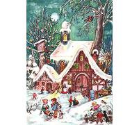 Advent Calendar 24 Doors 297 x 210 mm - Snow Scene Snowscene Children in Snow - with Glitter and Translucent Windows - RS48 - Traditional Antique German Design