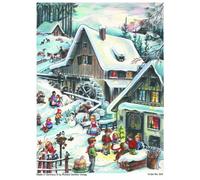 Advent Calendar 24 Doors 297 x 210 mm - Snow Scene Traditional Village - with Glitter and Translucent Windows - RS804 - Traditional Antique German Design