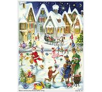 Advent Calendar 24 Doors 297 x 210 mm - Snowscence Santa Skating - with Glitter and Translucent Windows - RS19 - Traditional Antique German Design