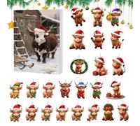 Advent Calendar and Countdown Christmas Cow 2025-2d Acrylic Decoration for 24 Days Advent - Cute Ornaments the Highland Cow | For Household Family Fiesta Window Card