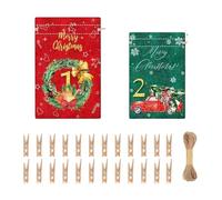 Advent Calendar Bags, 24 Days Christmas Advent Calenda Bags to Fill Yourself, Xmas Burlap Drawstring Bags for Advent Calandar, for DIY Xmas Christmas Home Decorations (A)