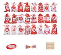 Advent Calendar Bags Set, 24Pcs Numbered Drawstring Bags with Rope & Clips, Empty Fillable Countdown Calendar for Mantel, Xmas Tree, Style 2