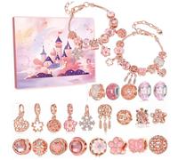 Advent Calendar Bracelet 24 Days Xmas Countdown Charm Bracelet Advent Calendar 2024 Includes 2 Bracelets & 22 Beads Rose Gold Alloy Christmas for Kids, Girls, Teens