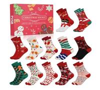 Advent Calendar Christmas Socks - 24 Days Countdown with 12 Pairs of Cozy Winter Socks(B)