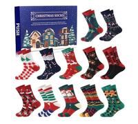 Advent Calendar Christmas Socks - 24 Days Countdown with 12 Pairs of Cozy Winter Socks(C)