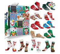 Advent Calendar Christmas Socks - 24 Days Countdown with 12 Pairs of Cozy Winter Socks(E)