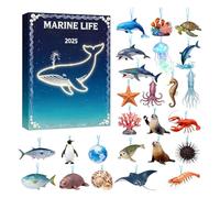 Advent Calendar - Cute 2D Flat Acrylic Sea Motif | 24 Days Sea Animals Tree Decorations - For Party Gift Cute Mirror Trees Lovers Friends Enthusiasts Enthusiasts Christmas