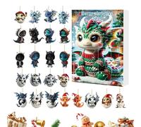 Advent Calendar,Dragon Advent Calendar with 24 Pendants for Christmas - Cute 2D Flat Keepsake | for Friends Students Teens Adults Family