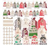 Advent Calendar for Filling, Fabric Advent Calendar Fill Yourself 24 Fabric Bags 2 Sizes, Christmas Calendar for Filling with Numbers Made of Wood 1-24, Clips, Rope for Children Women Men