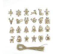 Advent Calendar Numbers, 24 Pieces Wooden Christmas Advent Calendar Number Pendants Christmas Countdown Calendar Xmas Tree Ornaments with Hemp Rope