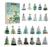Advent Calendar Sea Glass Christmas Tree 24 Day Countdown Ornaments 2D Acrylic Sea Glass Pendants Christmas Decoration for Tree Wreath Window