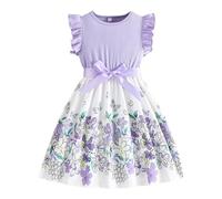 Advent Calendar Stories Toddler Girls Summer Ruffle Sleeveless Floral Prints Ribbed Fashion Dress Clothing Toddler Girls, purple, 6-7 Years