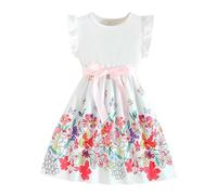 Advent Calendar Stories Toddler Girls Summer Ruffle Sleeveless Floral Prints Ribbed Fashion Dress Clothing Toddler Girls, White, 3-4 Years
