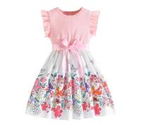 Advent Calendar Stories Toddler Girls Summer Ruffle Sleeveless Floral Prints Ribbed Fashion Dress Clothing Toddler Girls, RD1, 4-5 Years