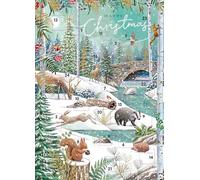 Advent Calendar with Christmas Coundown - 24 Door - Large Rectangular (13.5" x 9.5") Gift Card with Envelope by Ling Design (Festive Forest Wonderland)
