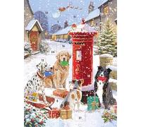 Advent Calendar with Christmas Coundown - 24 Door - Large Rectangular (13.5" x 9.5") Gift Card with Envelope by Ling Design (Dogs Posting Christmas Cards)