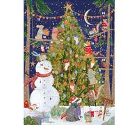Advent Calendar with Christmas Coundown - 24 Door - Large Rectangular (13.5" x 9.5") Gift Card with Envelope by Ling Design (Decorating the Tree)