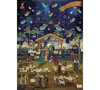 Advent Calendar with Christmas Coundown - 24 Door - Large Rectangular (13.5" x 9.5") Gift Card with Envelope by Ling Design (Nativity Scene with Flying Angels)