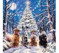 Advent Calendar with Christmas Coundown - 24 Door - Large Square (9.5" x 9.5") Gift Card with Envelope by Ling Design (Dogs Guarding Festive Tree)