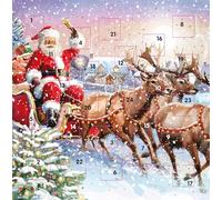 Advent Calendar with Christmas Coundown - 24 Door - Large Square (9.5" x 9.5") Gift Card with Envelope by Ling Design (Santa's Sleigh Delivering Presents)