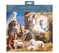 Advent Calendar with Christmas Coundown - 24 Door - Large Square (9.5" x 9.5") Gift Card with Envelope by Ling Design (Around the Manger)