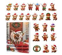 Advent Calendars, 2025 Children, 24 Days 2D Acrylic Decoration, Cute Highland Cattle Advent Calendars, for Bedroom, Living Room