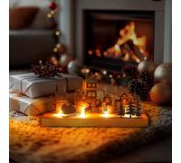 Advent Candle Holder, Christmas Candle Holder, Tealight Holder with Wooden Tray, Advent Wreath Tealight Holder for 4 Tea Lights, Christmas Centrepiece for Table