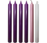Advent Candle Set - Set of 6 Candles (4 Purple /1 Pink /1 Ivory or White) Bistro Style Dinner Candles