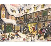 Advent Christmas Card 24 Doors 210 x 148 mm Blank with Envelope Father Christmas in The Village - 680 - Traditional German Design