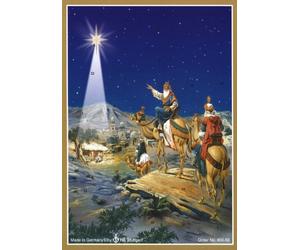 Advent Christmas Card 24 Doors 210 x 148 mm Blank with Envelope Nativity Wise Men Following Star - 659 - Traditional German Design