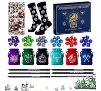 Advent Countdown Calendar, 24 Days Festival Countdown Calendar, Polyhedral Dice Socks Stickers Pencils Pouches Stocking Stuffers, Ideal for Tabletop Gamers, Boys & Teens