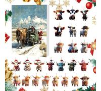 Advent Countdown Calendar | Christmas 24 Days COOJO CALENDAR COWS ORNAMENTS - 2D Acrylic Animal Ornaments For Window Trees Wall Wall Wall
