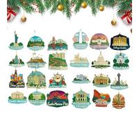 Advent Countdown Christmas Decor - 2D City Landmark Hanging, Wall Decor with 24 Days Numbered Pendants | Count Display