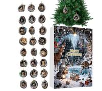 Advent Decoration with Animals - Acrylic 26 x 18 x 3 cm | 24 Day with 2D Acrylic Tree and Holes with Animal Backpack Pendant for Party Door Rear View Mirror Baltic Tree