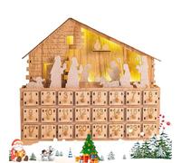 Advent Nativity House,Wooden Christmas Decoration For 24 Days | Countdown Calendar With Drawers Illuminated By LED - For Indoor Christmas Home Desk Children Adults