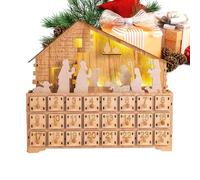 Advent Nativity Scene Drawers - Wood 13.58x12.4x2.56 Inches | 24 Day Wooden Christmas Decor, Drawer with LED Countdown Calendar | Interior Holiday Home Office Ad