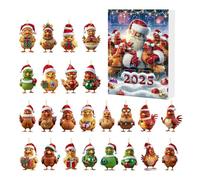 Advent Ornaments - 2025 Edition 24-Day Chicken Countdown Calendar Set | 2D Acrylic Cute Chickly Holy Pendant Christmas Tree Rear View Mirror Door Window Wall Decoration Children for Adults Animal Cha