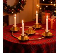 Advent Wreath Candle Holder, Round Advent Candle Holders for 5 Candles Advent and Christmas Decorations, Gold Metal Ring Candles Stand for Table Church Home (Gold-C)
