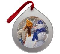 Adventa Christmas Round Flat Bauble Decoration, Personalised Photo Glass Ornament - Gift or Display at Home