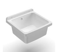 Adventa: PP Resin Bath, Wall Mount, Compact, with Siphon and Drain, Acid Resistant for Common Use, Laundry, Garage, Outdoor, 40L x 40W x 19H cm, White