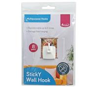 Self Adhesive Hooks, Small, Value Pack of 8 Hooks in White Complete with Adhesive Strips - Removable and Repositionable Hanging Hook for Various Surfaces - Damage Free Hanging.