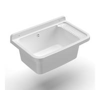 Adventa: Washbasin in PP Resin Wall Fixing with Siphon and Drain, Acid Resistant for Common Use, Laundry, Garage, Outdoor, 57L x 36.5D x 16H cm, White