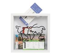 Adventure Archive Box, 29x29cm White Travel Memory Box Wood Frame Travel Tickets Box, Travel Collection Box Travel Shadow Box with Slot for Movie Theater Travel Tickets Stubs