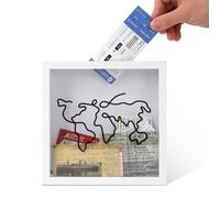 Adventure Archive Box, 7.91x7.91 Inch Wooden Travel Keepsake Box Top Loading Ticket Shadow Box Travel Adventure Box for Display Picture Ticket Postcard Medal Keepsake (White), 47460